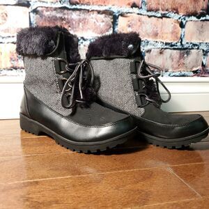 JBU by Jambu Ladies Size 7 Mid-Calf Winter Boot Black Herringbone Faux Fur